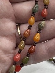 Vintage Orange Red Green Brown Beaded Hand Strung Necklace