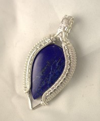Copper Silver Plated Wire Wrap Pendant Blue Lapis Handcrafted