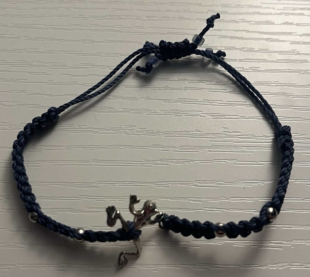 Braided Blue Cord Bracelet with Adjustable Tie and Frog Dangle Charm