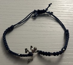 Braided Blue Cord Bracelet with Adjustable Tie and Frog Dangle Charm