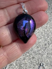 Handmade Dichroic Glass Pendant on 20 inch Silver Necklace – Purple Raindrop