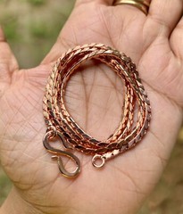 16 inch Pure Copper Flattened Wheat Box Chain Necklace, Healing Copper Jewelry