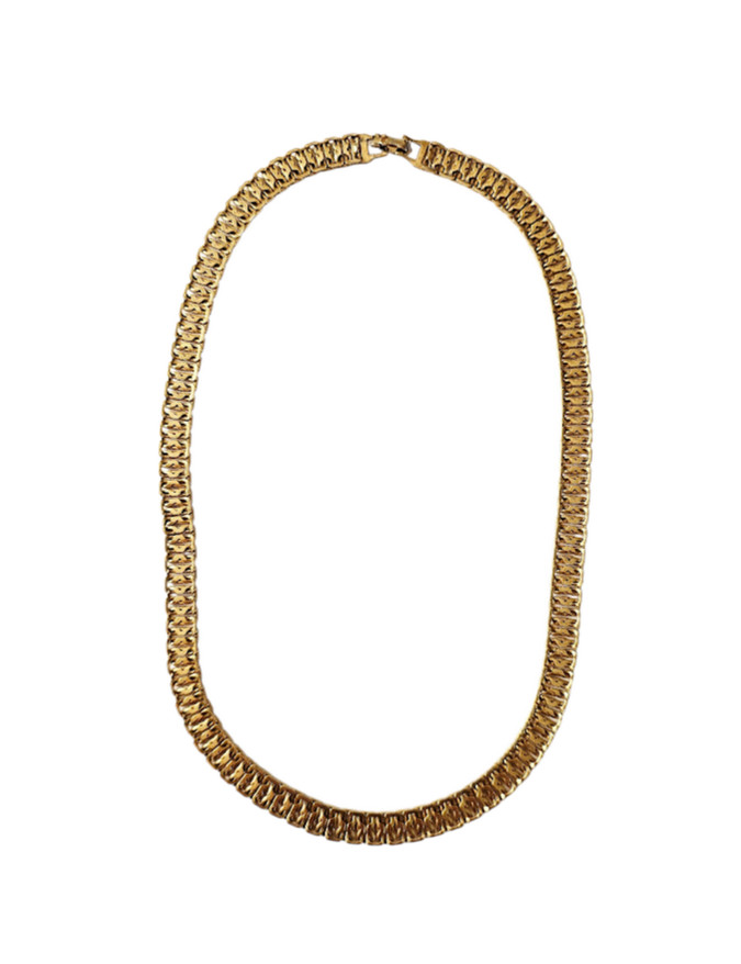 Gold Tone Mesh Chain Choker Necklace Wide Flat Link Statement Collar Jewelry