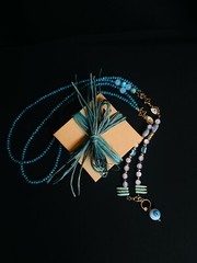 Handmade Turquoise colored beaded Necklace Evil Eye Crosses Gift Made in Greece
