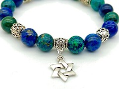 Handmade Eilat Stone & Silver Bead Gemstone Jewish Star of David Bracelet