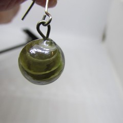 Gray Green Swirl 15MM Glass Ball Earrings Artisan