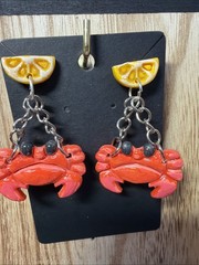 Hand Made Pilymer Clay Crab Earrings With Lemon Slice