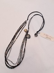 NWT Peyote Bird Multi Strand Chain Seed Beads Necklace Heart Pendant Black 26″