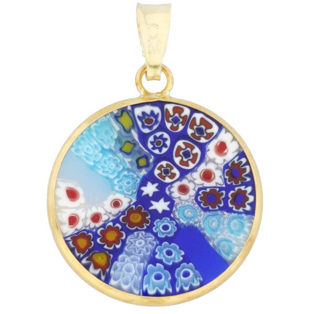GlassOfVenice Murano Glass Millefiori Pendant in Gold-Plated Frame 3/4″