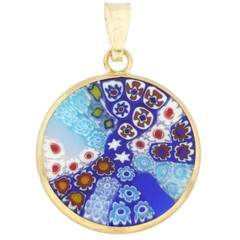 GlassOfVenice Murano Glass Millefiori Pendant in Gold-Plated Frame 3/4″