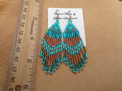 Handmade Southwest 2.5″ Beaded Earrings Aqua Copper Turquoise