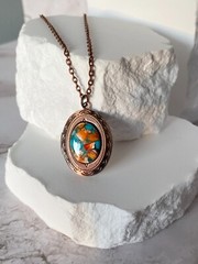Spiny Oyster Turquoise Victorian Style Photo Locket Necklace, 22x29mm Pendant