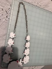 Baccurelli Iconic Huge 9 White Bunnies Acrylic Statement Necklace Hand-Signed