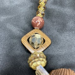 Brown and Gold Beaded Statement Necklace 18″ Various Types Of Beads/ 2 Glow