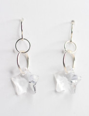 Crystal Stars Clear Faceted 925 Sterling Silver Earrings 1 1/4″ Star Charms