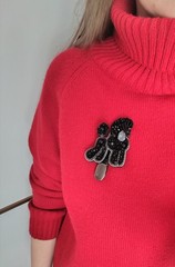 RED ❤️ Poodle jewelry brooch beaded, dog show Number Clip,