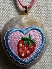 Retro Vibe Strawberry Heart On Stone Pendant On Cord Necklace By 927 Designs