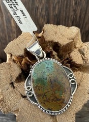Sterling Silver Native American SW Genuine Hubei Turquoise Pendant 5mm Bale