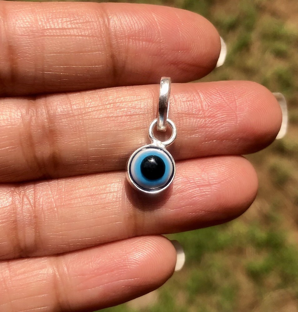 925 Silver Evil Eye Protection Pendant, Amulet Nazariya, Round Shape, Jewelry