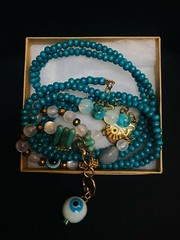 Handmade Turquoise colored beaded Necklace Evil Eye Crosses Gift Made in Greece