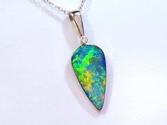 Fuego Raro’ Rare Australian Opal & Diamond Pendant 14k White Gold 16.2ct O98