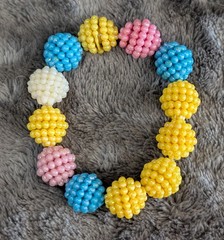 Handmade, Multicolored Pastel Bubblegum Beaded Ball Slip-on Bracelet