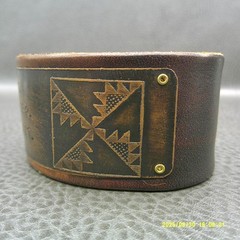 Handmade Leather Cuff Bracelet Eat Sleep Quilt Wide Adjustable Snap Rustic Brown