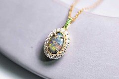 Halo Diamond Tsavorite Australian Black Opal Pendant ONLY 18k Yellow Gold