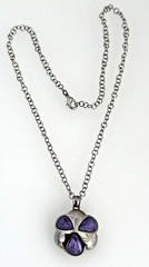 Rhodium 1″ Scalloped Charoite Pendant 18″ Rolo Necklace OA5
