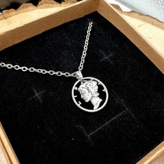 Antique U.S. Silver Mercury Dime Hand Cut Coin Necklace Pendant 18″ NEW