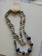 Beautiful 34″ Glass And Metal Beaded Necklace Handmade New