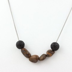 Boulder Opal Bead Necklace From Australia + Lava 8 Mm. Steel Chain Necklace F