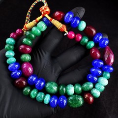 Excellent Emerald , Sapphire & Ruby 585.Cts Beaded Jewelery Necklace RK 09 E764