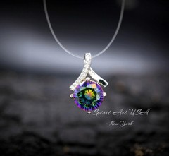 2.2 CT Mystic Topaz Necklace – Gemstone Simple Bowknot Rainbow Topaz Sterling