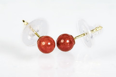 Sphere Earrings in Real Mediterranean Coral (Sardinian Coral) Mm 6.50-7 Mounted