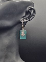 Sterling Silver Sea Glass Turtle Dangle Earrings Aqua Beach Glass Ocean Coastal