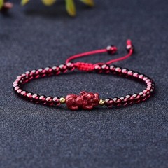 Natural Garnet 4mm Round Bead Pixiu Fengshui Wealth Healing Luck Women Bracelet