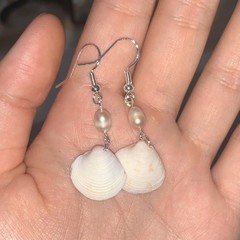 Handcrafted Shell Pearl Dangle Earrings White Beach Nature Hook