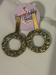 Happy Hobby House Handcrafted Round Gold Gray Dangle Earrings Art Theme
