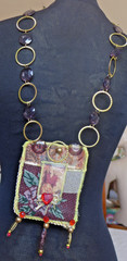 Handmade Crocheted art Necklace Cotton Fabric embroidered crocheted+ Beads