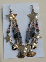 TABRA Celestial Chandelier Earrings Snowflake Obsidian, Moon, And Stars Beaded