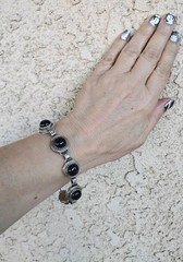 Handmade 925 Sterling African Amethyst Cabochon Bracelet 32.6g Toggle Adjustable