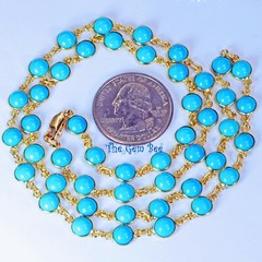 18k Solid Yellow Gold 24″ Necklace 6.4mm Round Sleeping Beauty Turquoise Bezel