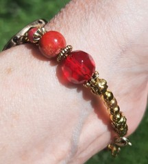 Handmade Jewelry Bracelet, Metal, Glass, Red Jasper