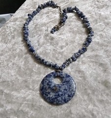 Sodalite Pendant Necklace 19” Round Stone Pendant ~ Lobster Claw Clasp Artisan