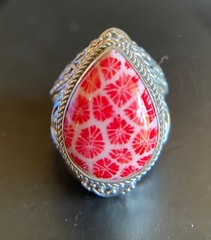 Sarda, Bali Handmade, Fossilized Indonesian Red Coral & Sterling, Ring Sz 4.75