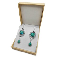 Sterling Silver Eilat King Solomon Stone Yemenite Filigree Square Drop Earrings