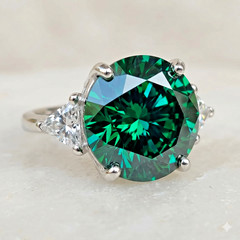 RARE 28 Ct Certified Deep Green Diamond Ring, Great Sparkle, FREE Diamond Studs