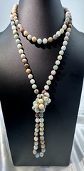 Amazonite Beaded Semi Precious Gemstone 9mm Hand Knotted 60” Long Necklace 125g