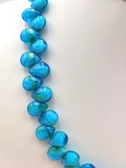 Artisan Art Glass Bead Ocean Blue Green Necklace Teardrops 16″ Island Beach Wear